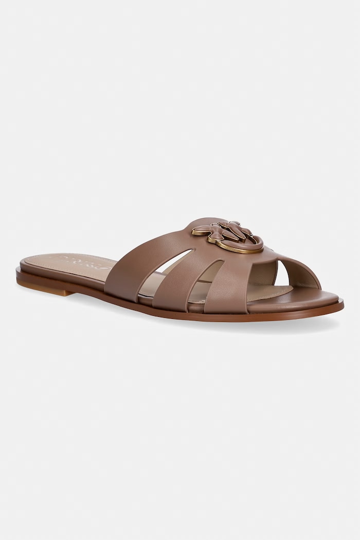 Pinko papuci pentru femei, din piele Milly 04 maro SD0463.P001.L15