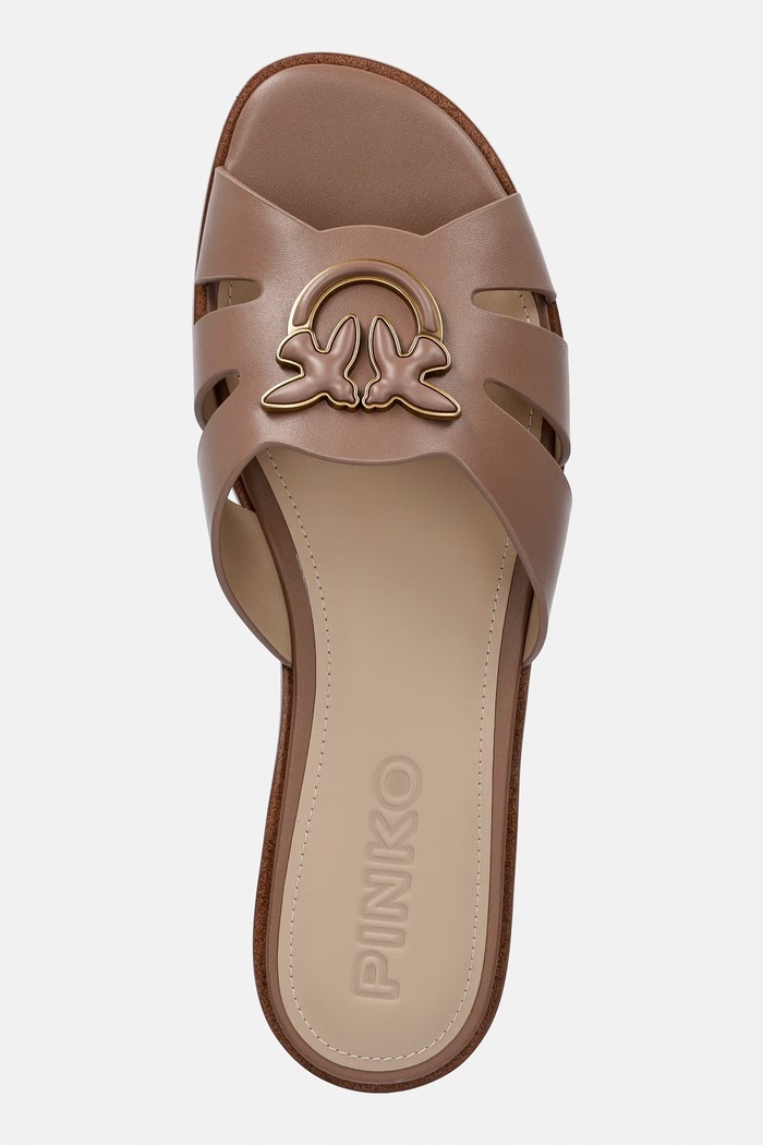 Pinko papuci pentru femei, din piele Milly 04 maro SD0463.P001.L15