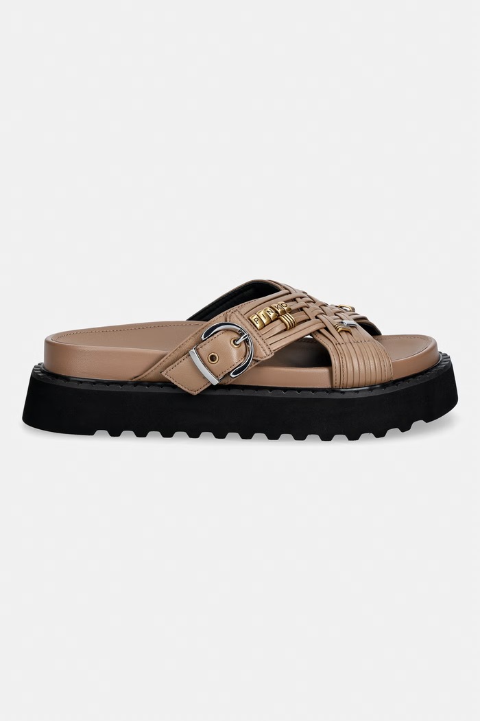 Pinko šľapky dámske kožené Kate 09 SD0537.P003.L15 hnedá SS26
