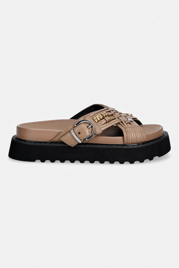 Pinko šľapky dámske kožené Kate 09 SD0537.P003.L15 hnedá SS26
