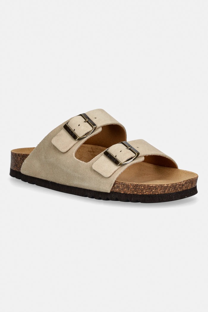 Scholl papucs velúrból JOSEPHINE velúr bőr bézs F300501002