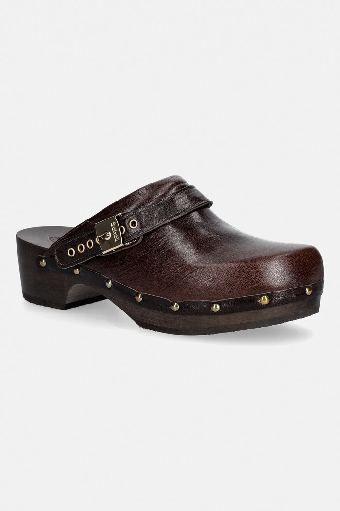 Scholl bőr papucs PESCURA platform barna F310941019