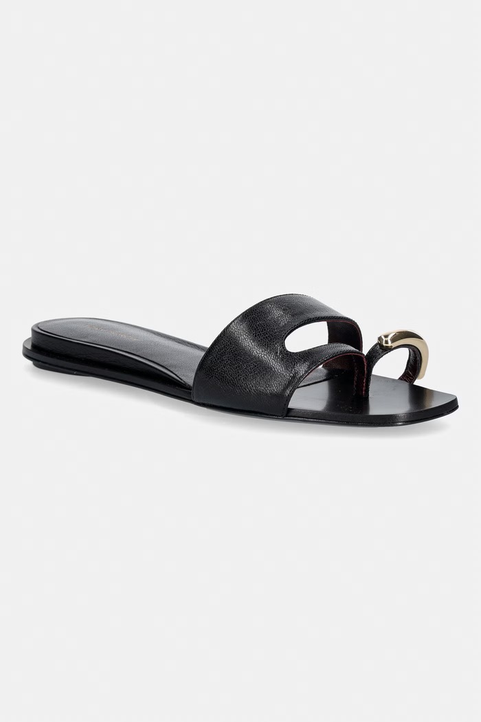 Tory Burch šľapky na plochom podpätku dámske kožené Pierced Slide čierna 165826.006
