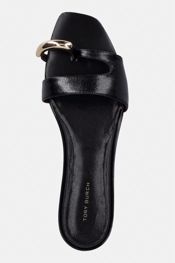 Tory Burch šľapky na plochom podpätku dámske kožené Pierced Slide čierna 165826.006