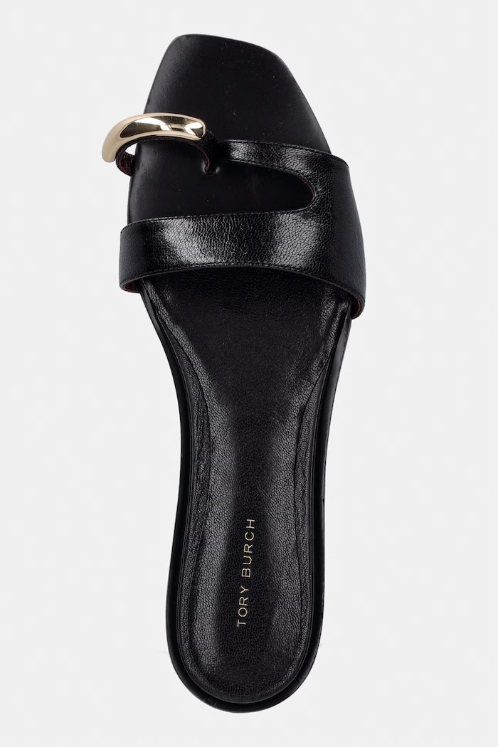 Tory Burch šľapky na plochom podpätku dámske kožené Pierced Slide čierna 165826.006