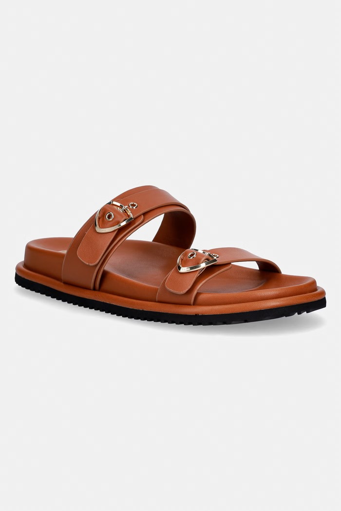 Blauer ciabatte slide in pelle BLOOM03 Piatto marrone S6BLOOM03.LEA