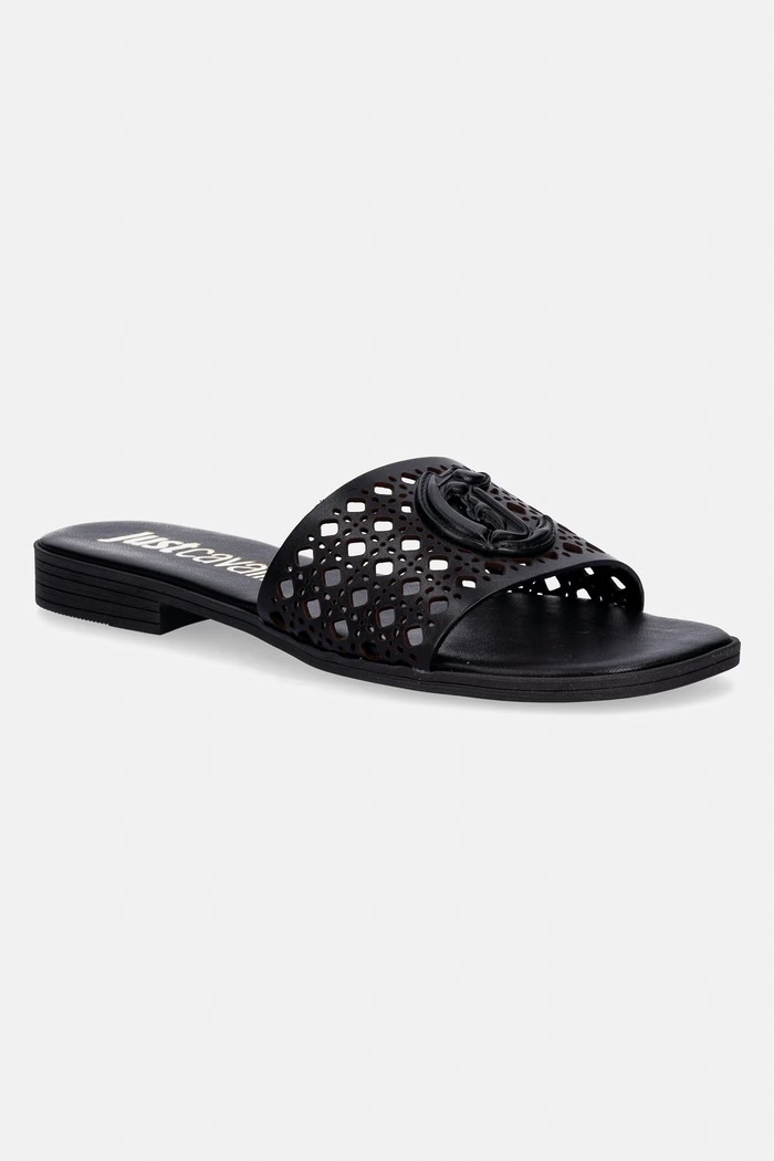 Just Cavalli ciabatte slide in pelle pelle fiore nero 80RA3S82ZPB95899