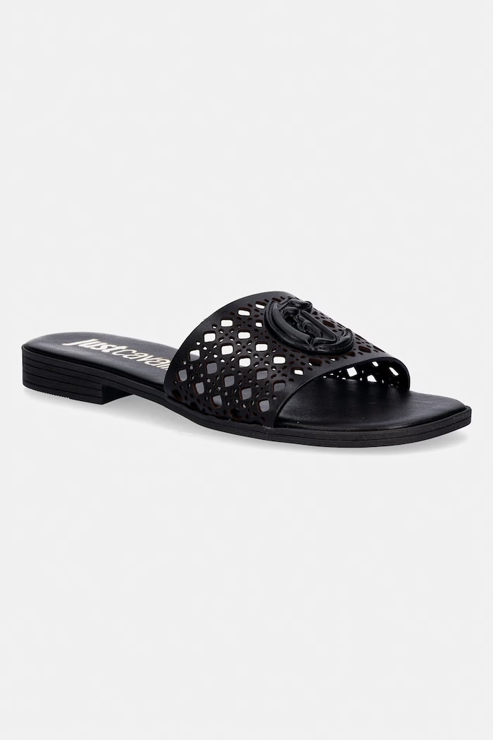 Just Cavalli ciabatte slide in pelle pelle fiore nero 80RA3S82ZPB95899