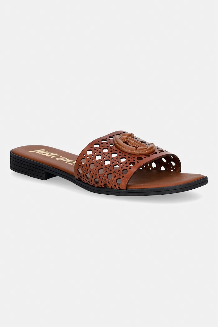 Just Cavalli ciabatte slide in pelle pelle fiore marrone 80RA3S82ZPB95903
