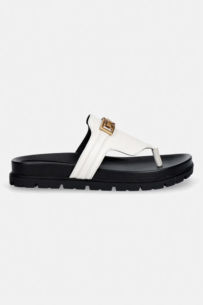 Guess șlapi pentru femei din piele FARRON FLJFRR.LEA03.WHITE alb SS26