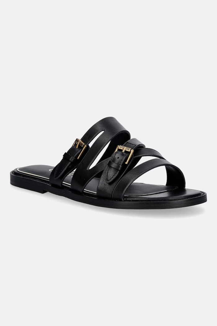 Guess šľapky dámske kožené GRAYDEN čierna FLJGRY.LEA03.BLACK