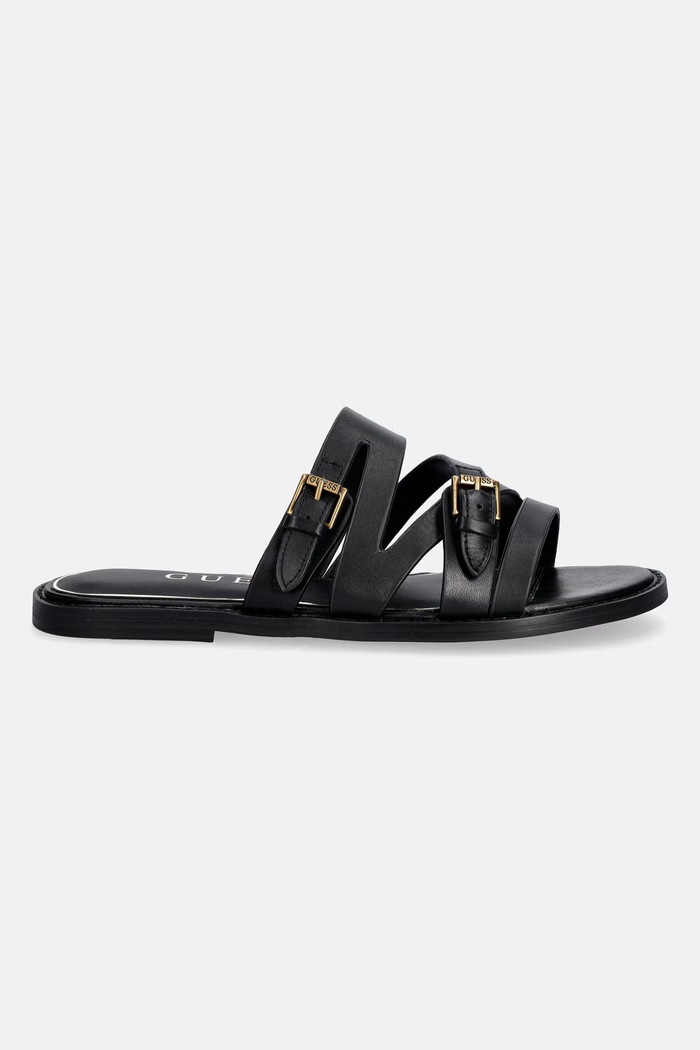 Guess šľapky dámske kožené GRAYDEN FLJGRY.LEA03.BLACK čierna SS26