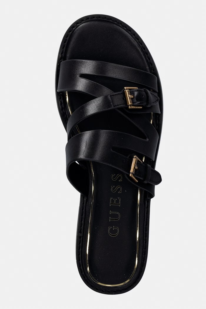 Guess šľapky dámske kožené GRAYDEN čierna FLJGRY.LEA03.BLACK
