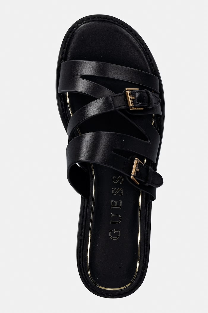 Guess šľapky dámske kožené GRAYDEN čierna FLJGRY.LEA03.BLACK