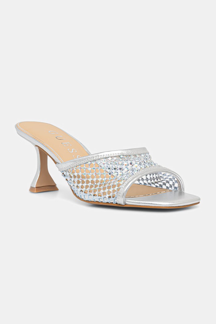 Guess klapki na wysokim obcasie damskie KEBBA2 srebrny FLJKB2.FAP03.BLUE