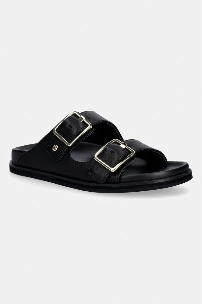 BOSS ciabatte slide in pelle Freyah pelle fiore nero 50563376.001