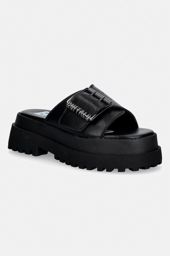Buffalo šľapky na platforme dámske Pluto Slide Buckle čierna 1602333