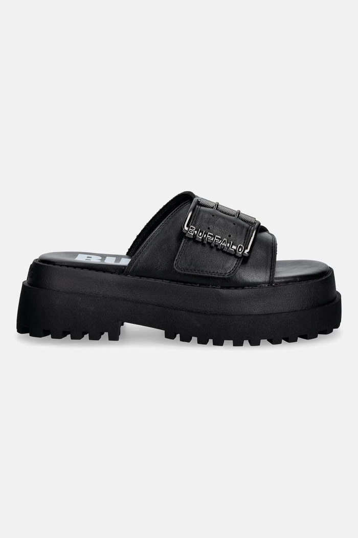 Buffalo šľapky na platforme dámske Pluto Slide Buckle 1602333 čierna SS26