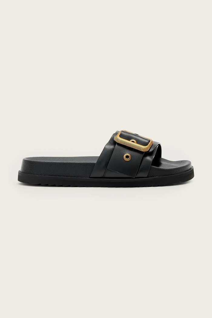 Kožené šľapky AllSaints Ellie Western Sandals usňová koža čierna W038FE.BLK