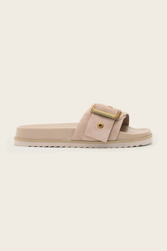 AllSaints klapki zamszowe Ellie Western Sandal płaski różowy W039FE