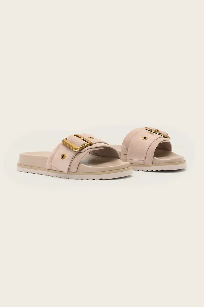 AllSaints klapki zamszowe Ellie Western Sandal W039FE różowy SS26