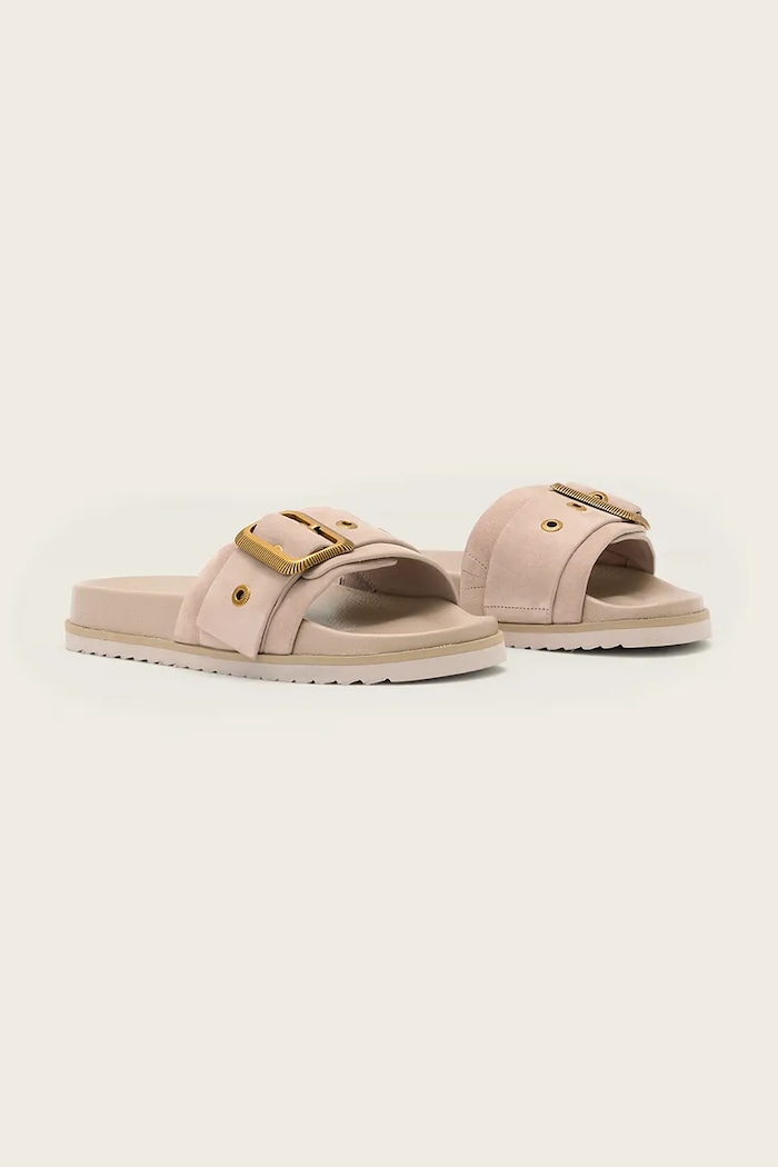AllSaints klapki zamszowe Ellie Western Sandal W039FE różowy SS26