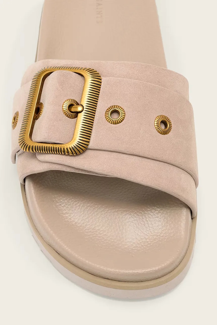 AllSaints klapki zamszowe Ellie Western Sandal W039FE różowy