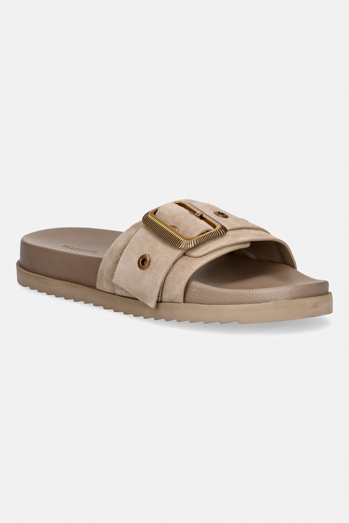 AllSaints ciabatte slide in pelle Ellie Western Sandal pelle fiore beige W039FE.BRN