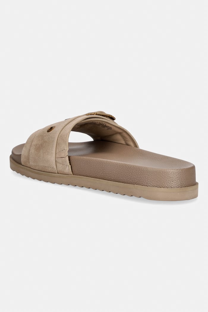 Scarpe AllSaints ciabatte slide in pelle Ellie Western Sandal W039FE.BRN beige