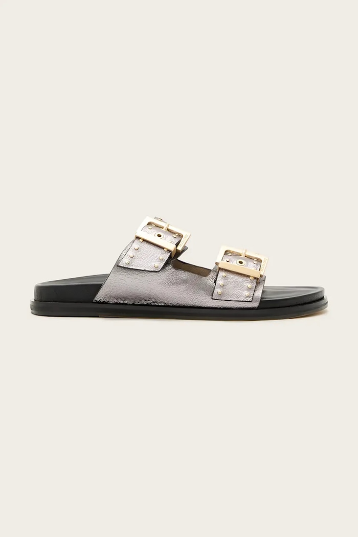 AllSaints ciabatte slide in pelle Magda Stud Sandal pelle fiore argento W115FC