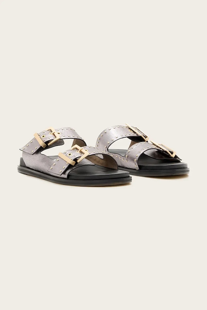 AllSaints ciabatte slide in pelle Magda Stud Sandal W115FC argento SS26
