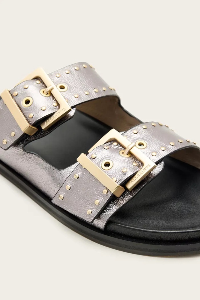 Scarpe AllSaints ciabatte slide in pelle Magda Stud Sandal W115FC argento