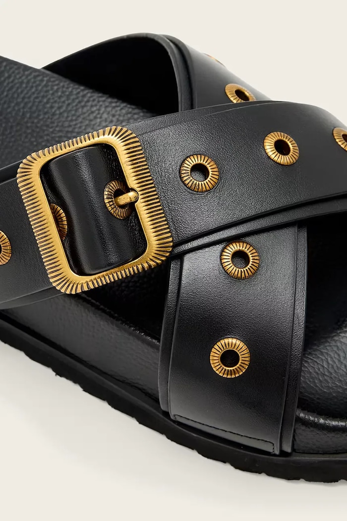 AllSaints ciabatte slide in pelle Suki Western Sandal nero W042FE.BLK