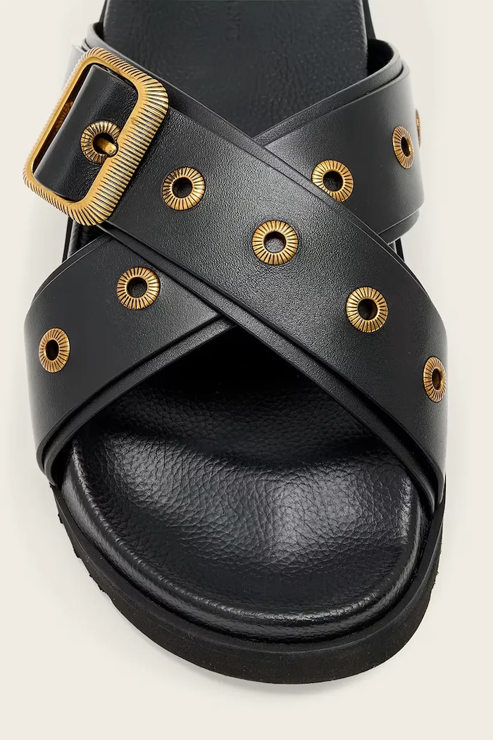 AllSaints ciabatte slide in pelle Suki Western Sandal W042FE.BLK nero