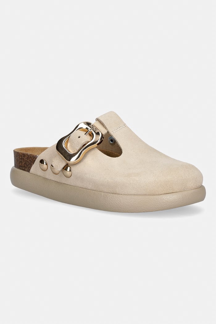 Scholl šľapky mules dámske semišové FLORA béžová F007601171
