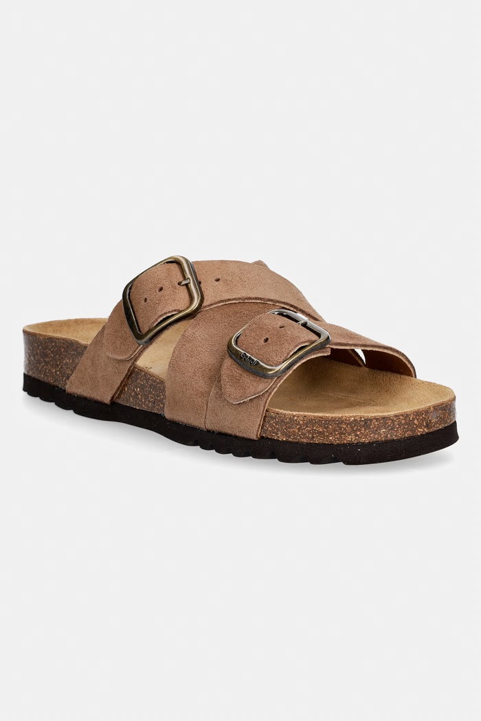 Scholl ciabatte slide in camoscio SELENE pelle scamosciata marrone F007741062