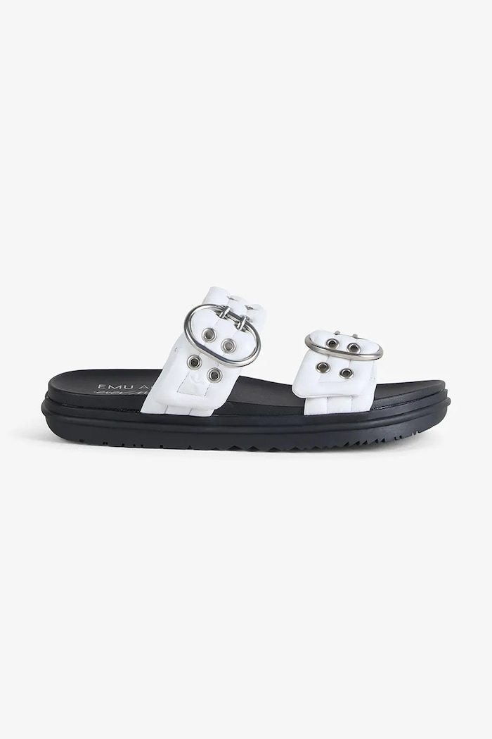 Emu Australia šľapky na plochom podpätku dámske kožené Bondi Buckle 2.0 biela W13306.COCT
