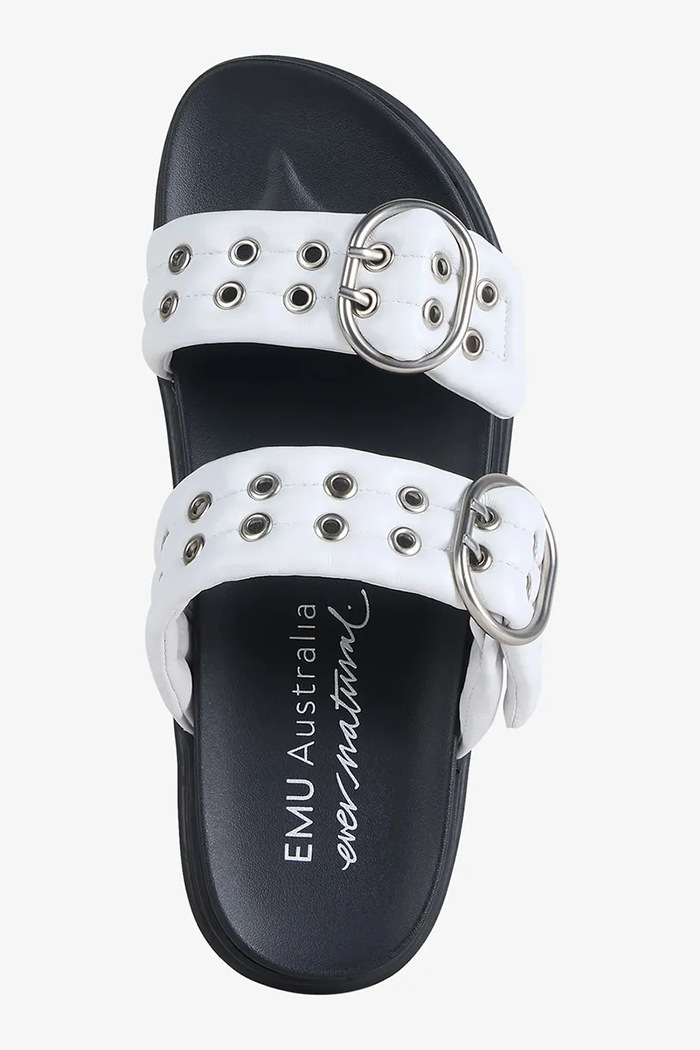 Emu Australia šľapky na plochom podpätku dámske kožené Bondi Buckle 2.0 W13306.COCT biela