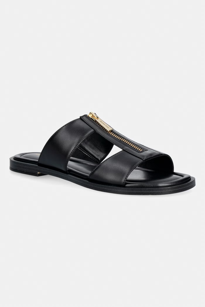 MICHAEL Michael Kors šľapky na plochom podpätku dámske kožené Berkley Flat Sandal čierna 40S6BRFS1L.001