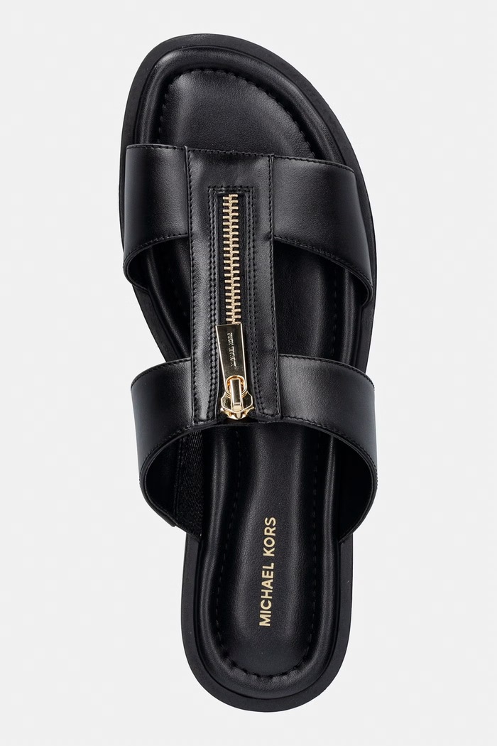 MICHAEL Michael Kors šľapky na plochom podpätku dámske kožené Berkley Flat Sandal čierna 40S6BRFS1L.001