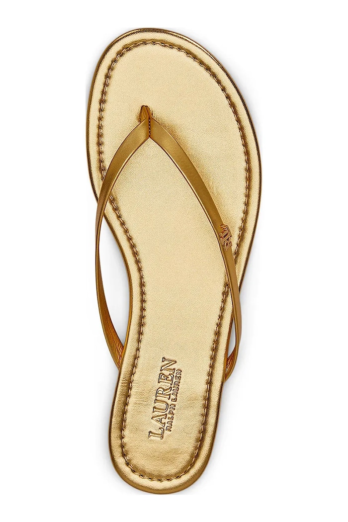 Încălțăminte Lauren Ralph Lauren șlapi pentru femei, din piele Raquel 802959563001.710 aur