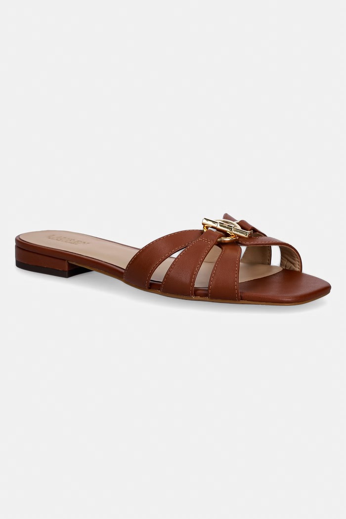 Lauren Ralph Lauren ciabatte slide in pelle Blaike Slide pelle fiore marrone 802982875001.200