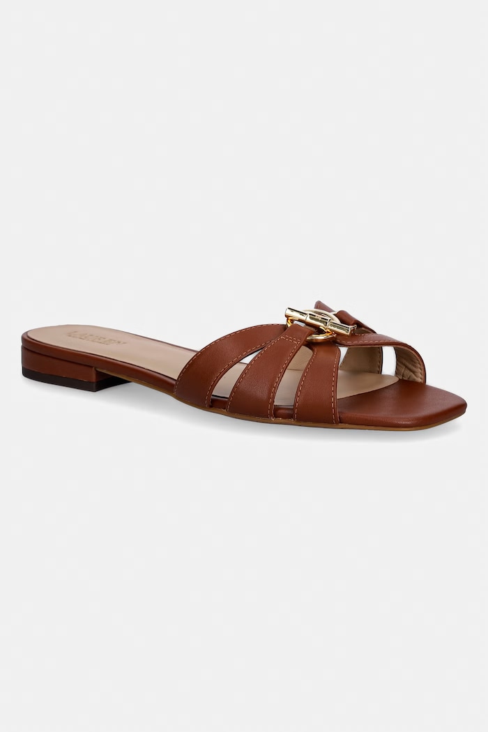 Lauren Ralph Lauren ciabatte slide in pelle Blaike Slide pelle fiore marrone 802982875001.200