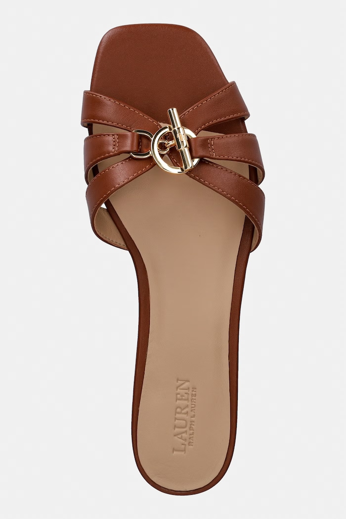 Lauren Ralph Lauren ciabatte slide in pelle Blaike Slide marrone 802982875001.200