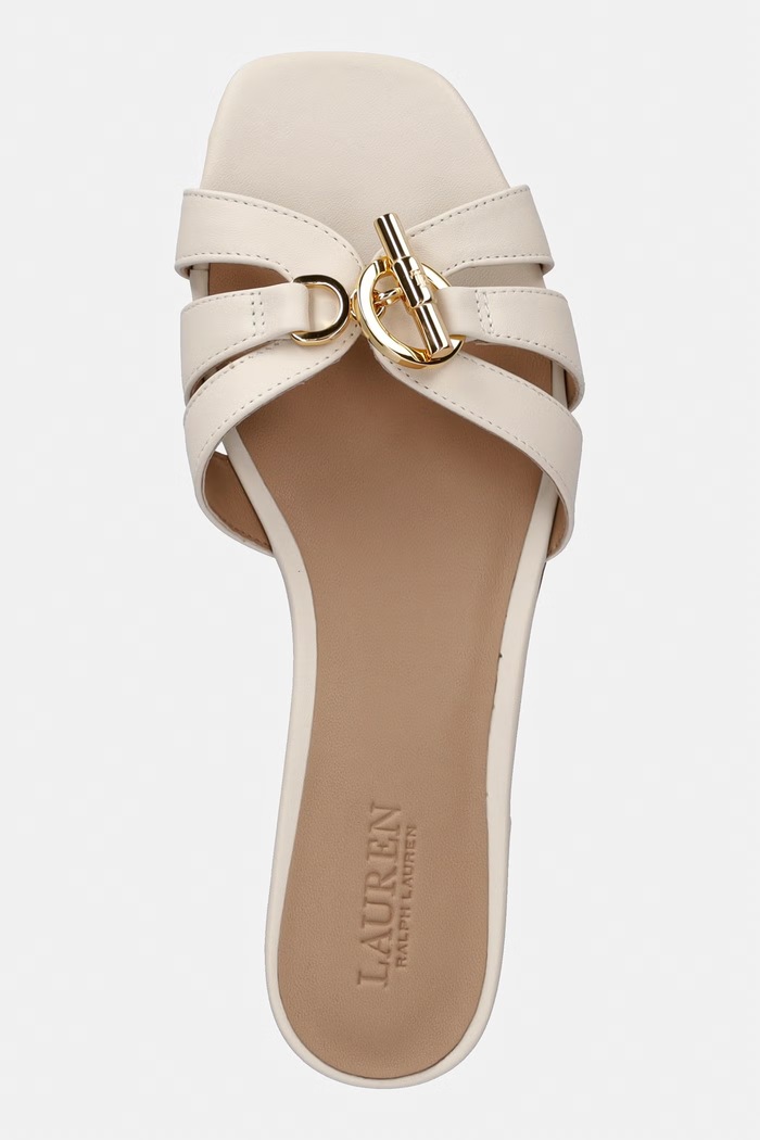 Δερμάτινες παντόφλες Lauren Ralph Lauren Blaike Slide μπεζ 802982875007.100