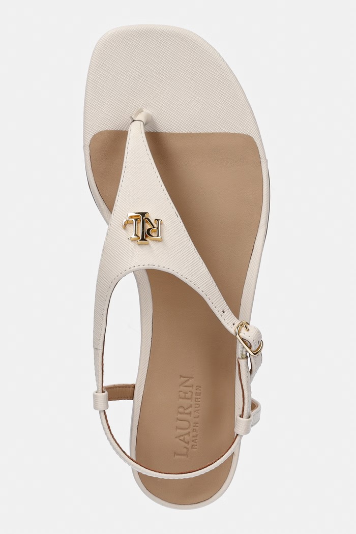 Lauren Ralph Lauren sandały damskie skórzane Everley 2 beżowy 802982881004.100
