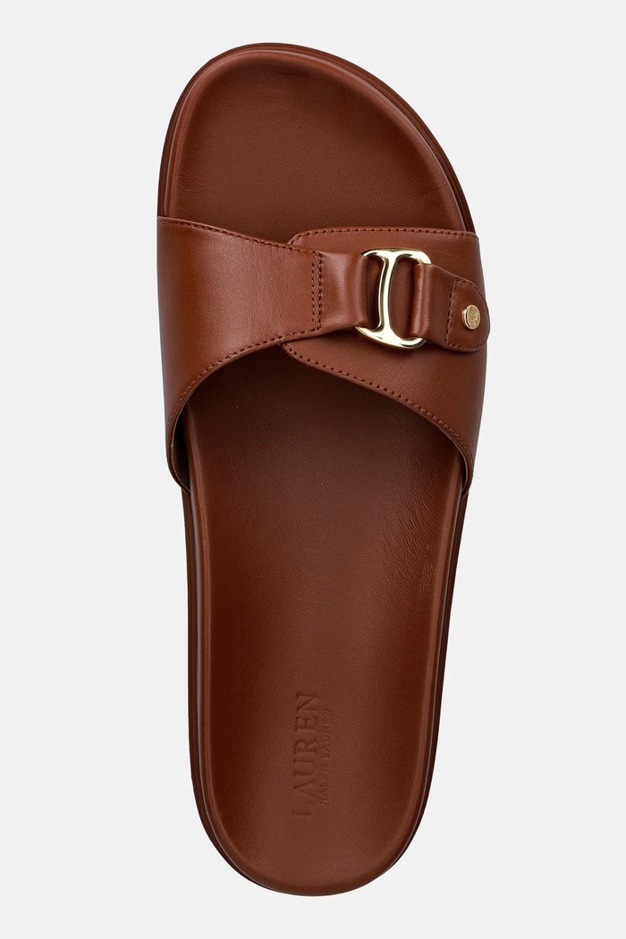 Lauren Ralph Lauren Σαγιονάρες Γυναικείες Δερμάτινες Tasha Slide καφέ 802982883001.200