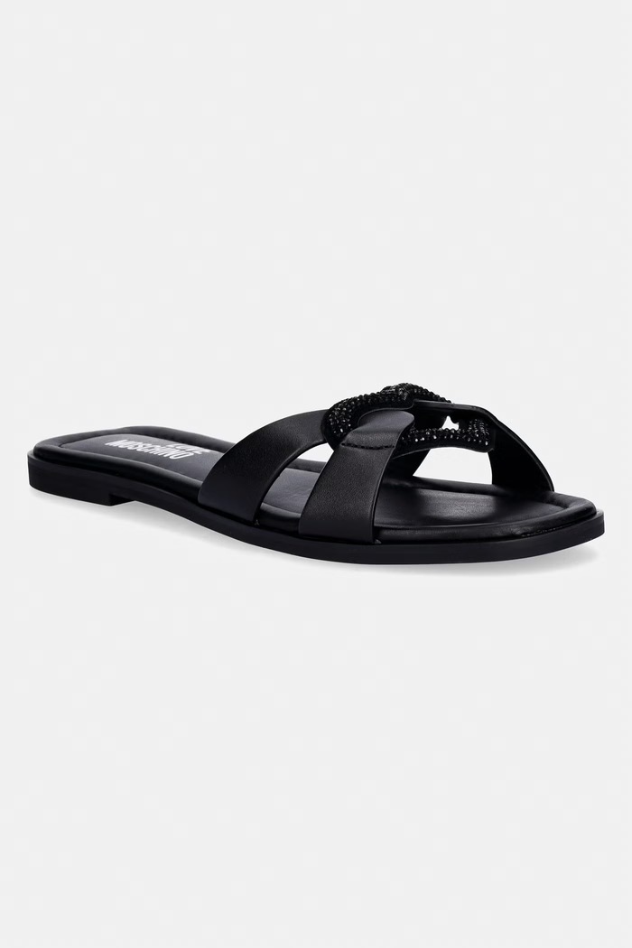 Love Moschino ciabatte slide in pelle pelle fiore nero JA28132G1OIA0000