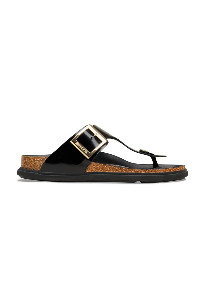Birkenstock Gizeh papuci cu toc plat pentru femei din piele negru 1031817