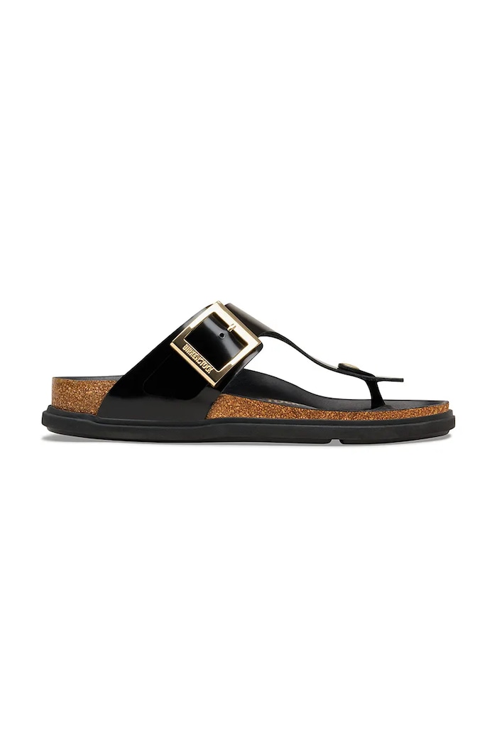 Birkenstock Gizeh papuci cu toc plat pentru femei din piele negru 1031817